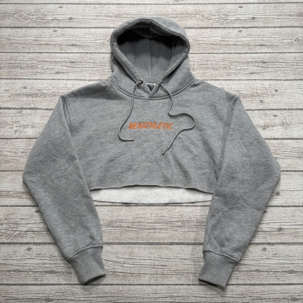Beasthletic Hoodie Women's Small Gray Cropped Boxy Fit Fleece Athletic Training